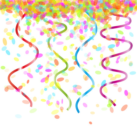 falling oval confetti with different colors and size and color ribbonsのイラスト素材