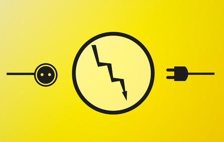 electricity symbols in black color on yellow background and flashのイラスト素材