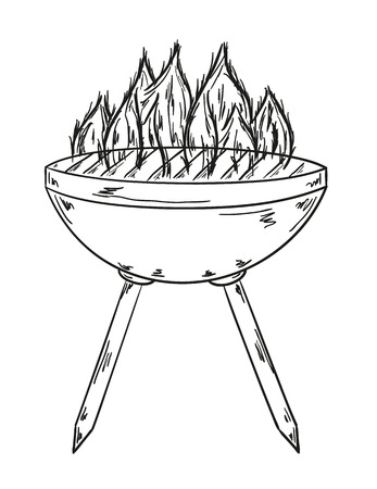 sketch of the grill with big flames on white backgroundのイラスト素材