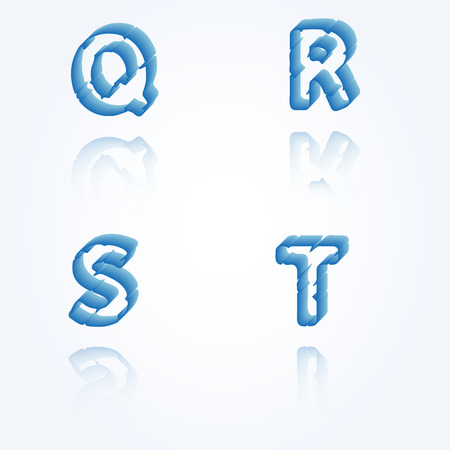 sketch jagged alphabet letters with 3d effect and shadow on white background, Q, R, S, Tのイラスト素材