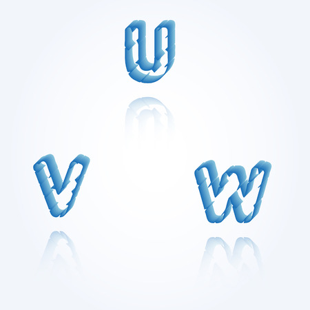 sketch jagged alphabet letters with 3d effect and shadow on white background, U, V, Wのイラスト素材