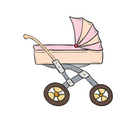 sketch of stroller for small baby on white background, isolatedのイラスト素材
