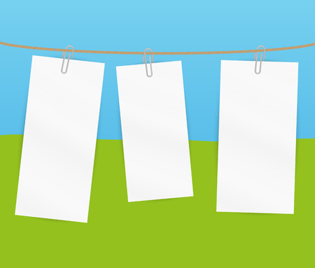 white blank papers on green and blue background as a grass and skyのイラスト素材