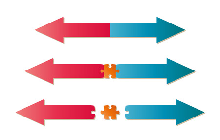 red and blue arrows and orange puzzle pieceのイラスト素材