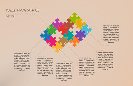 infographic vector with puzzle pieces on brown backgroundのイラスト素材