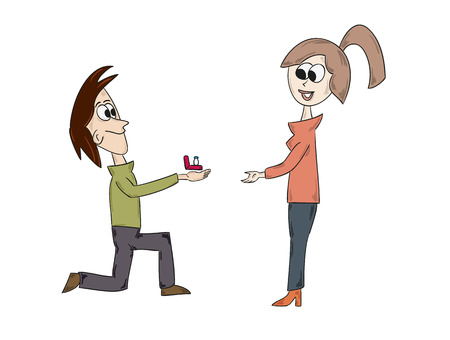 vector cartoon, marriage proposal, man on the knees and womanのイラスト素材