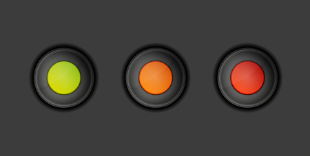 dark buttons with green, orange and red color as a traffic light, vectorのイラスト素材