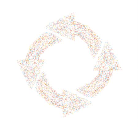 gradient circle arrows created from small dots of different colorsのイラスト素材