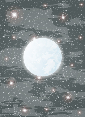 shining moon, many stars and fog, vectorのイラスト素材