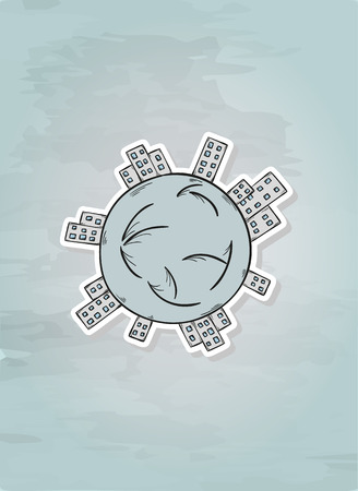 sketch of the earth with houses, urbanizationのイラスト素材