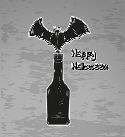 happy halloween with black bottle and batのイラスト素材