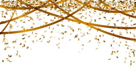 falling oval confetti and ribbons with gold color