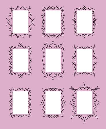 set of nine frames on purple background, vectorのイラスト素材