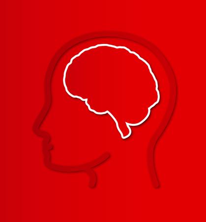 human brain in head on red gradient backgroundのイラスト素材