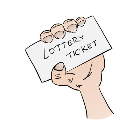 lottery ticket in hand on white background, cartoon, isolatedのイラスト素材