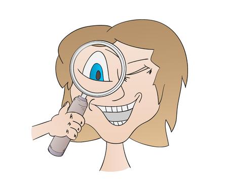 woman holding magnifying glass on white backgroundのイラスト素材