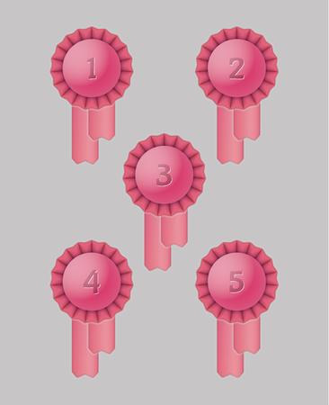 red award ribbons with numbers one, two, three, four and six, vector illustrationのイラスト素材