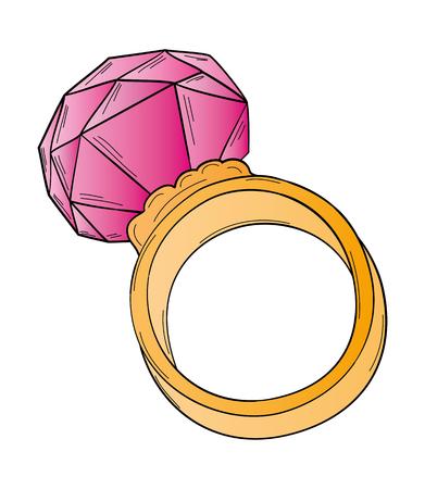gold ring with big purple cut stone, isolatedのイラスト素材