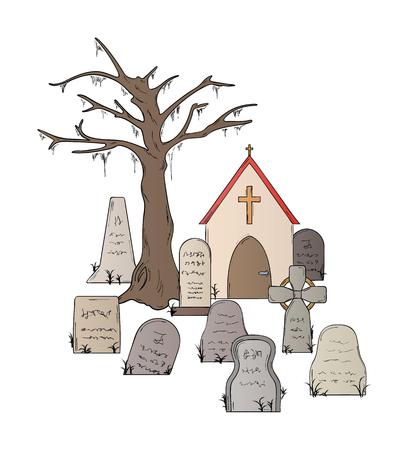 cemetery with graves on white background isolatedのイラスト素材