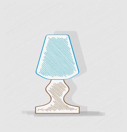 wooden lamp with blue lampshade for bedroom table, crosshatched imageのイラスト素材