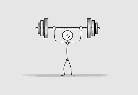 one happy man with large heavy dumbbellのイラスト素材
