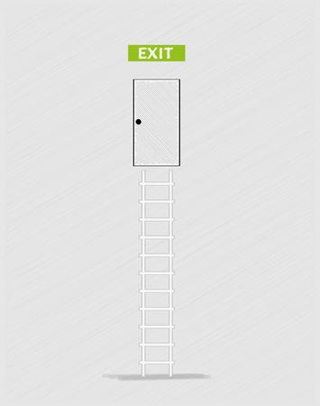 exit text, closed door in top and ladder, crosshatched imageのイラスト素材