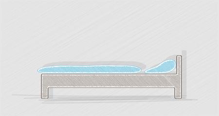 blue bed on gray background, crosshatched imageのイラスト素材