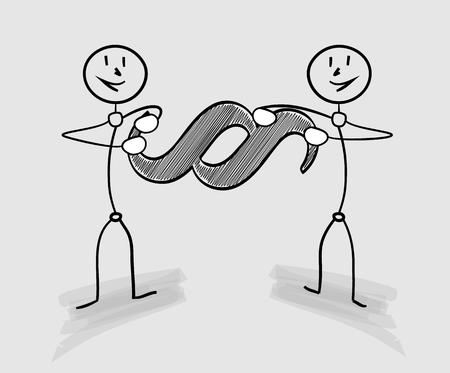 two men dragging the paragraph symbol on gray backgroundのイラスト素材