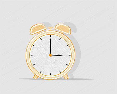 alarm clock with shadow on gray background, crosshatched imageのイラスト素材