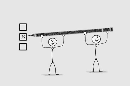 two men with pen and check boxのイラスト素材