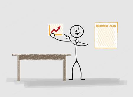 man and his business plan, chart, table on gray backgroundのイラスト素材