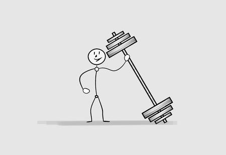 one happy man with large heavy dumbbellのイラスト素材