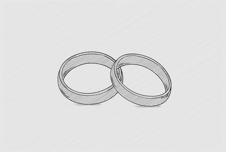 two wedding rings as a symbol of love, crosshatched imageのイラスト素材