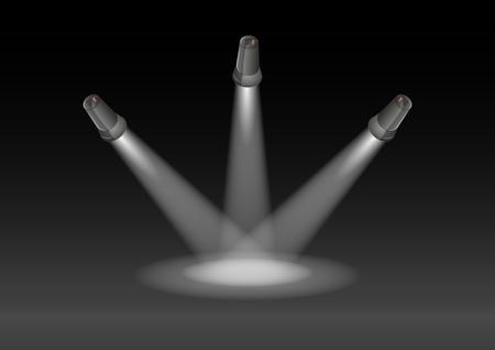 three lights with rays in dark roomのイラスト素材