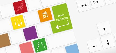 white keyboard with keys christmas with symbols of the christmasのイラスト素材