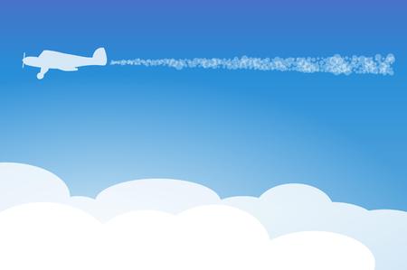 silhouette of the plane and clouds on blue backgroundのイラスト素材