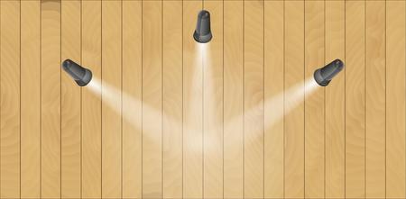 three black lights and brown wooden wallのイラスト素材