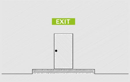 exit text and closed door, crosshatched imageのイラスト素材