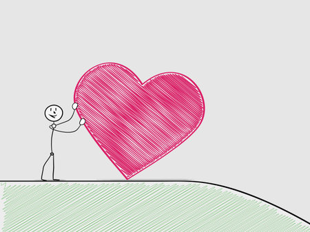 one sad man rolling a heart from hill, crosshatched imageのイラスト素材