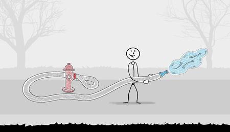 fire hydrant with one person, crosshatched imageのイラスト素材