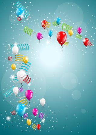 flying balloon and confetti on festive blue backgroundのイラスト素材