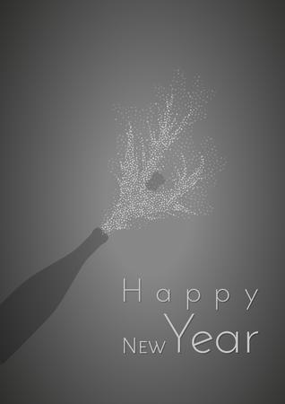 happy new year and bottle silhouette on gray gradient backgroundのイラスト素材