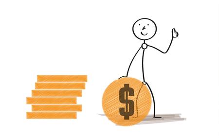 rich man with coin on whiet backgroundのイラスト素材