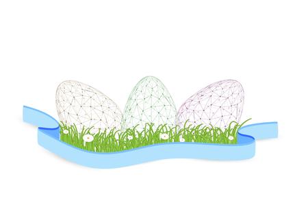 easter eggs created from different small triangles in grass with blue ribbonのイラスト素材