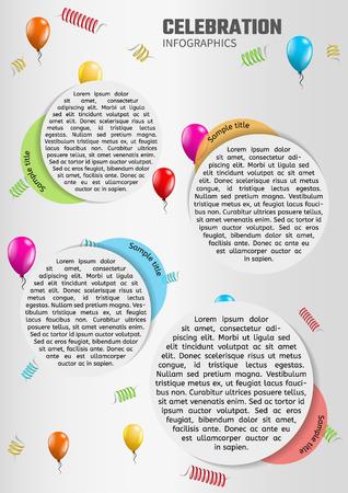 celebration infographics with balloons and sampletext, vectorのイラスト素材
