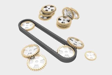 Steel cog wheels can be part of antique machine or old clockwork. 3D illustrationの写真素材