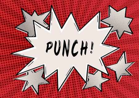 PUNCH bubble in retro comic style on red backgroundのイラスト素材