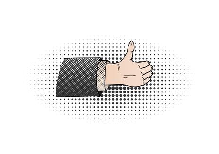 thumbs up in comic retro style, hand signのイラスト素材