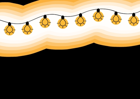 Line of the lightings bulbs. Switched on bulbs on black background. Bulbs in flat style.のイラスト素材