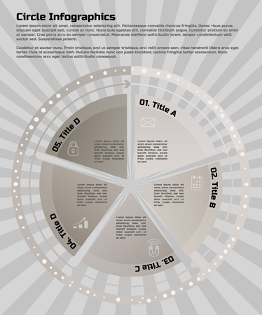 Infographic design template. Circular style of infographics for presentation of circular process in your business. Circle is divided into five steps.のイラスト素材